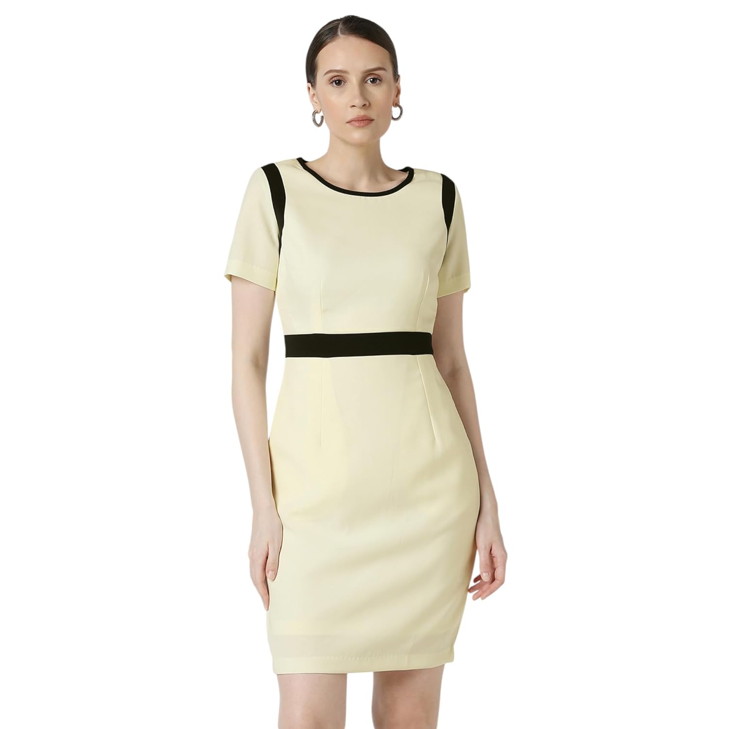 Van Heusen Women's Regular Fit Half Sleeve Mid Thigh Length Sheath Dress