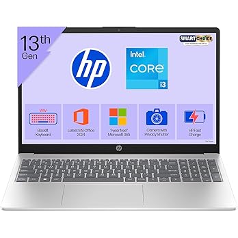 HP Laptop 15 Intel Core i3 13th Gen (8GB|512 GB SSD)/Window 11 Home 15-FD0533TU Laptop (15.6 inch,Natural Silver,1.59 kg, with MS Office