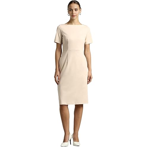Van Heusen Women's Regular Fit Half Sleeve Mid Thigh Length Sheath Dress