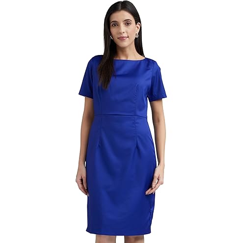 Van Heusen Women's Regular Fit Half Sleeve Mid Thigh Length Sheath Dress