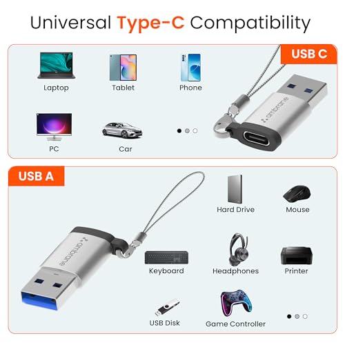Ambrane USB Type C Female to USB Male OTG Adapter with 5 Gbps High-Speed Data Transfer, Compatible with Laptops, Tablets, Smartphone, Chargers and More Devices (AOTG-A1, Grey)