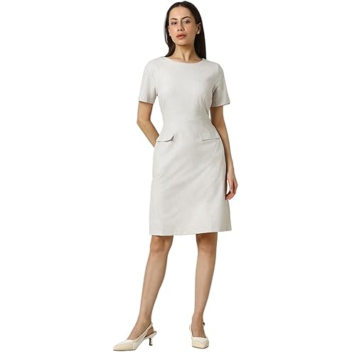 Van Heusen Women's Regular Fit Half Sleeve Mid Thigh Length Sheath Dress